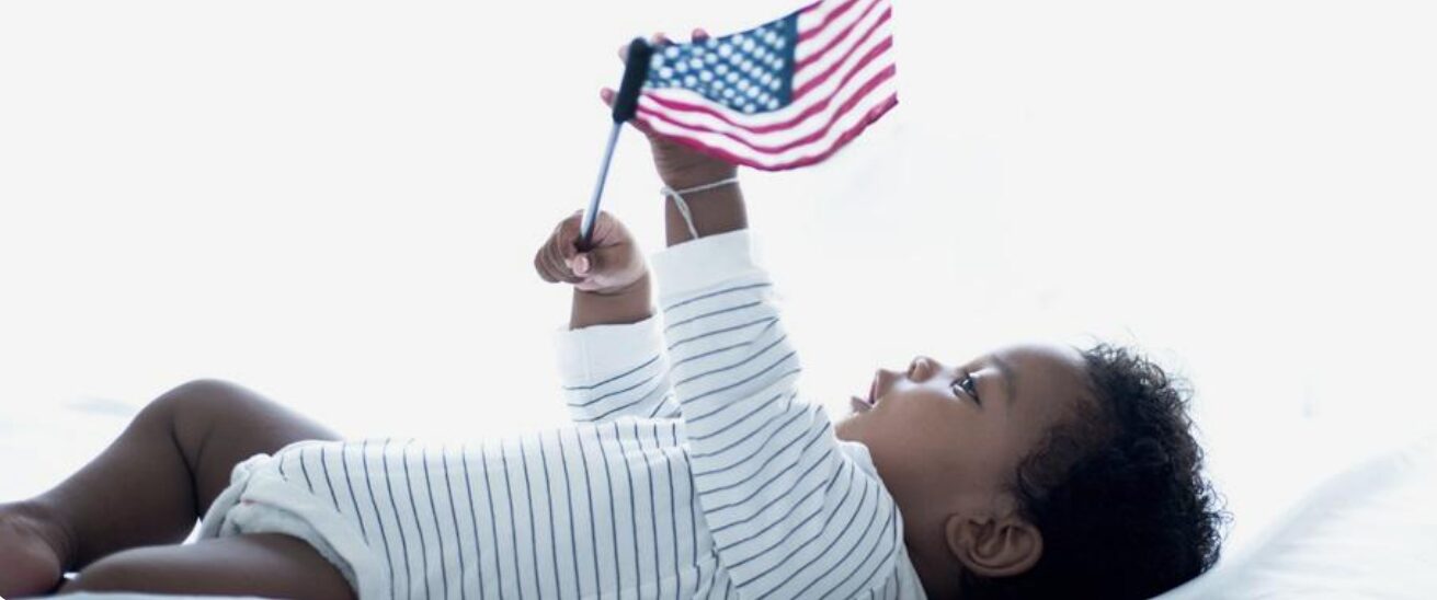 kid with USA flag - Yellow Cedar kid with USA flag